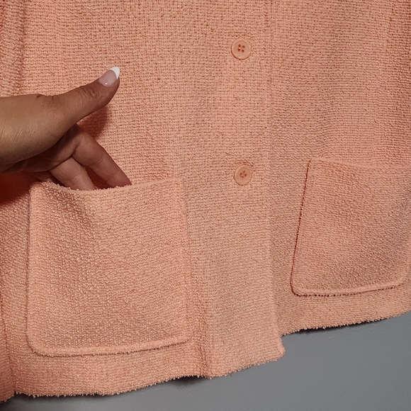 VINTAGE Blazer Womens Size 14 Peach Textured Knit Lightweight Jacket Old Money - Picture 5 of 12